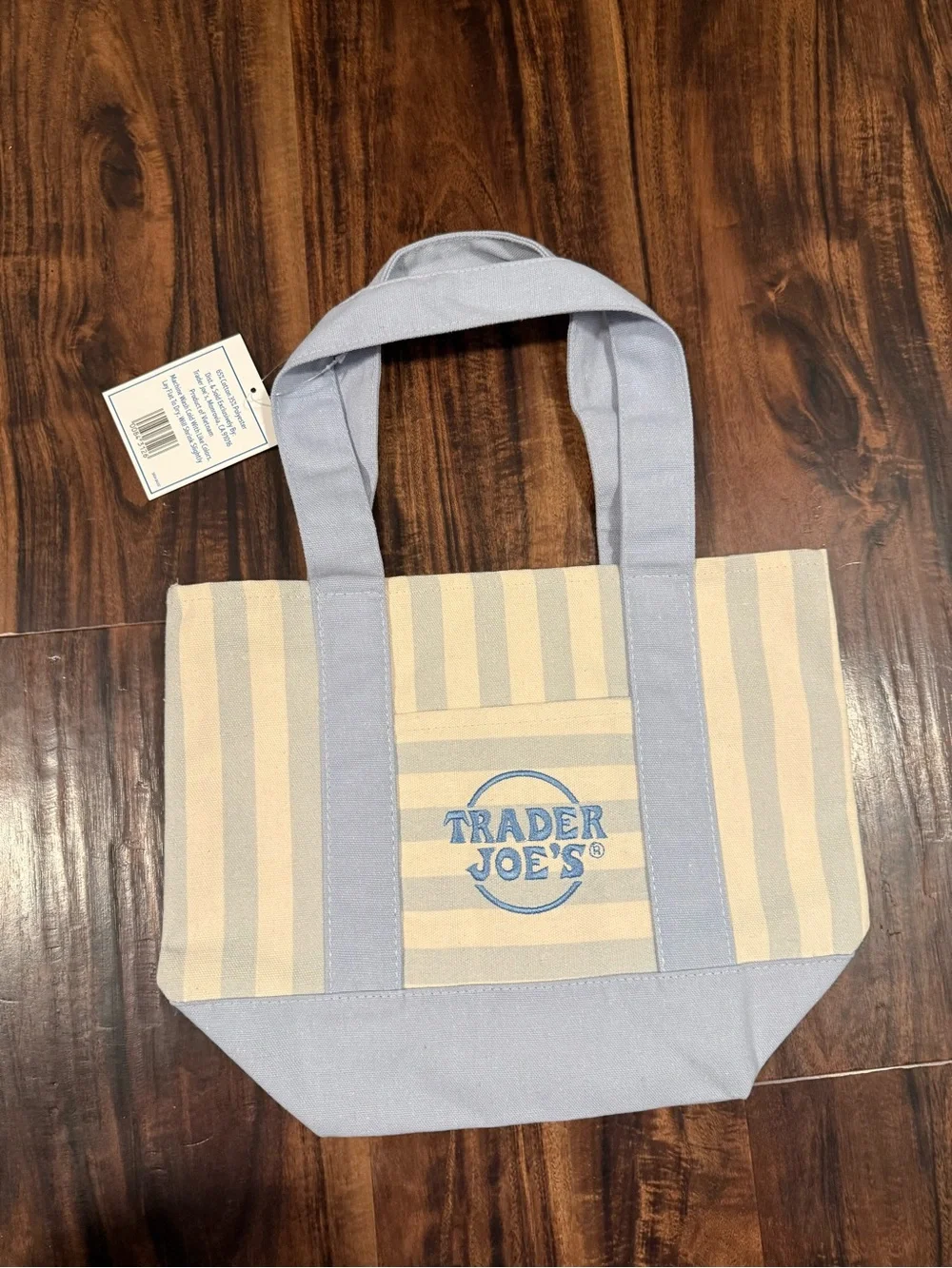 Trader Joe’s Blue and Cream Striped Canvas Mini Tote Bag